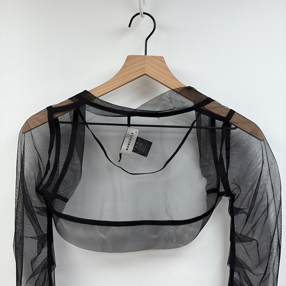Marcella Mesh Sheer Ruched Long Sleeve Bolero Black Small - Picture 7 of 10